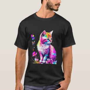 Rainbow Cat Realistic Watercolor Cute Cat Paint Co T-Shirt