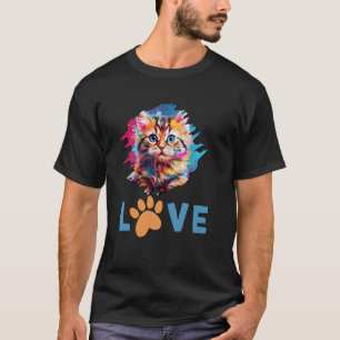 Rainbow Cat Realistic Watercolor Cute Cat Paint Co T-Shirt