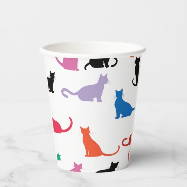 Rainbow Cat Silhouettes Cat Lover's Paper Cups (Front)