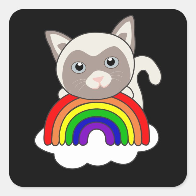 Rainbow Cat Sweet Cats For Kids Siamcat Square Sticker (Front)