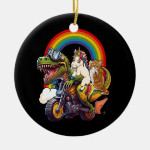 Rainbow Cat Unicorn Dinosaur T Rex Kitten Lover Sp Ceramic Tree Decoration