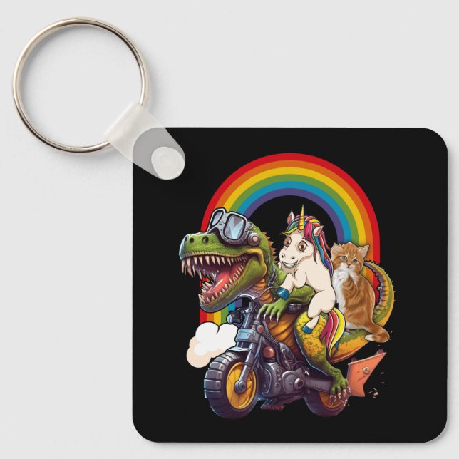 Rainbow Cat Unicorn Dinosaur T Rex Kitten Lover Sp Key Ring (Front)