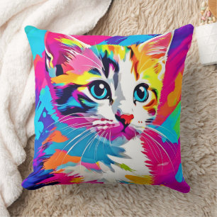 Rainbow Cat: Vivid Portrait Cushion