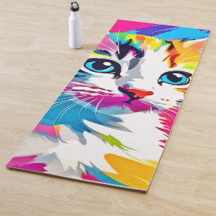 Rainbow Cat: Vivid Portrait Yoga Mat