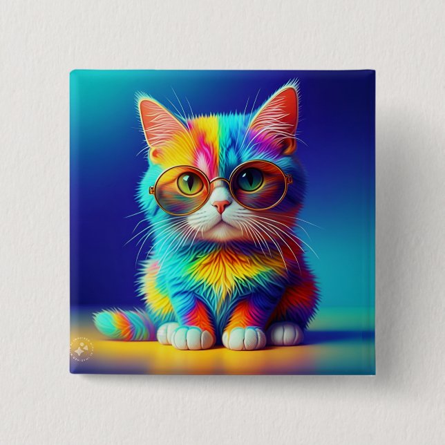 Rainbow Cat With Glasses Portrait-47567 15 Cm Square Badge (Front)