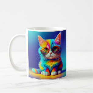 Rainbow Cat With Glasses Portrait-47567 Coffee Mug
