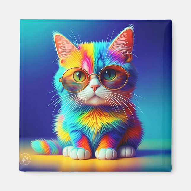 Rainbow Cat With Glasses Portrait-47567 Magnet (Front)