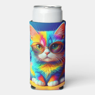 Rainbow Cat With Glasses Portrait-47567 Seltzer Can Cooler