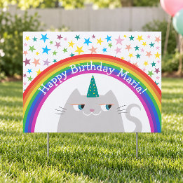 Rainbow Caticorn Girl Birthday Party Garden Sign