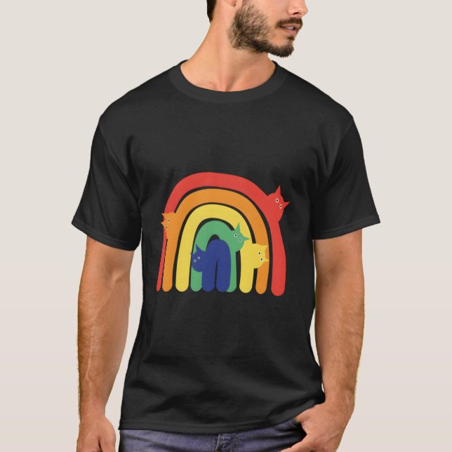 Rainbow Cats Lgbtq Kitty Fun Minimalist Cat T-Shirt (Front)