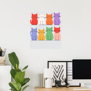 Rainbow Cats Minimalist - Cute Cartoon Cat Poster