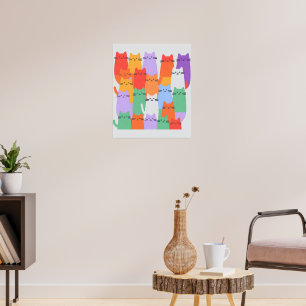 	Rainbow Cats Minimalist Wall Art - Cute Cartoon