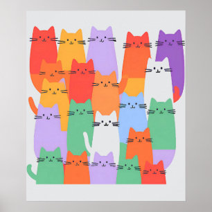 Rainbow Cats Minimalist Wall Art - Cute Cartoon