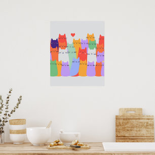 	Rainbow Cats Minimalist Wall Art - Cute Cartoon