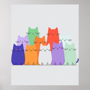 Rainbow Cats Minimalist Wall Art - Cute Cartoon
