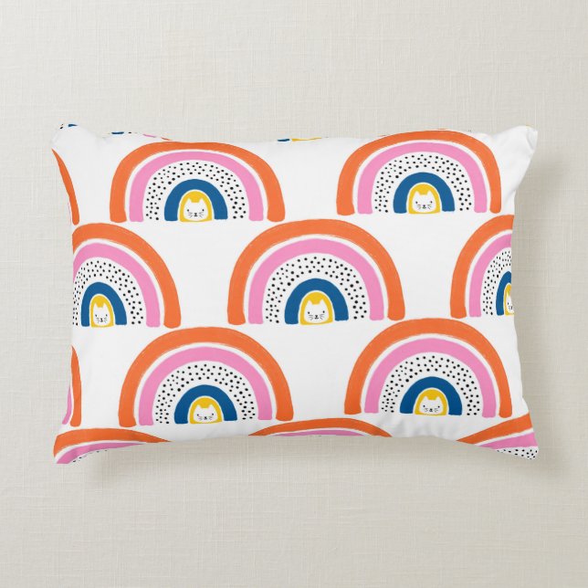 Rainbow cats seamless kids pattern. Cute hand draw Decorative Cushion (Front)