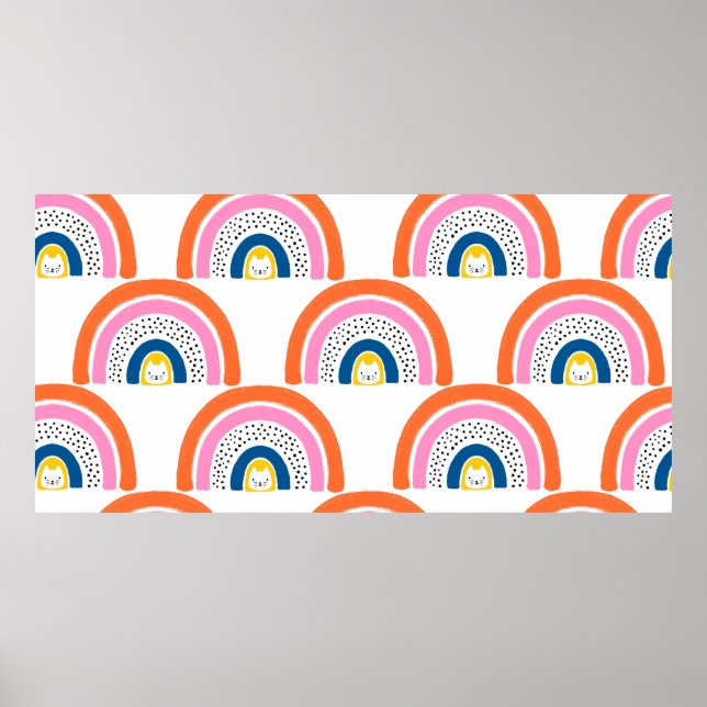 Rainbow cats seamless kids pattern. Cute hand draw Poster (Front)