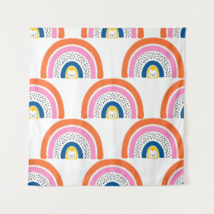 Rainbow cats seamless kids pattern. Cute hand draw Tapestry