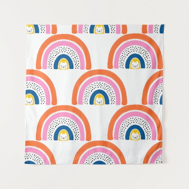 Rainbow cats seamless kids pattern. Cute hand draw Tapestry (Front)