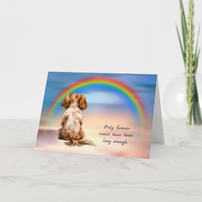 Rainbow Cavalier King Charles Spaniel Sympathy Holiday Card (Front)