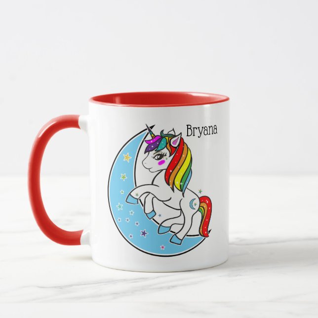 Rainbow Celestial Blue Moon & Stars Unicorn Mug (Left)