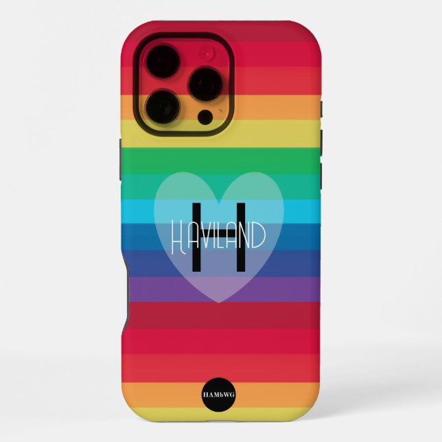 Rainbow Cell Phone Case with Heart and Name HAMbWG (Back)