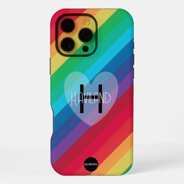 Rainbow Cell Phone Case with Heart Name HAMbWG (Back)