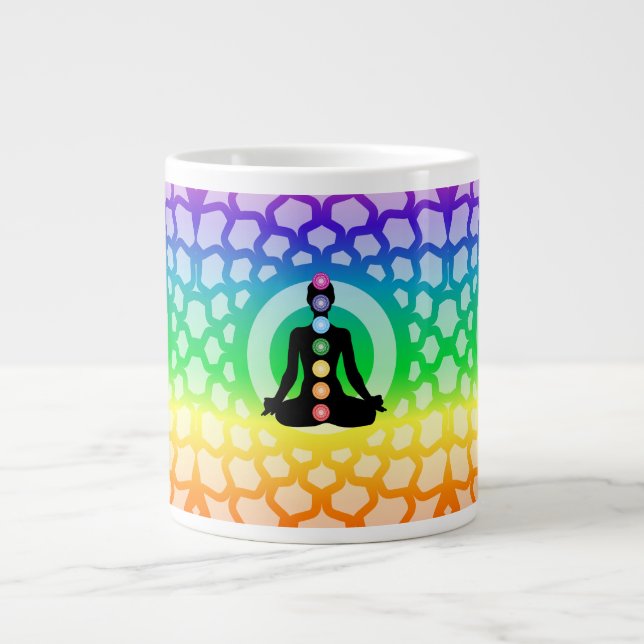 Rainbow Chakra Yoga Jumbo Mug Sacred Geometry Art (Front)