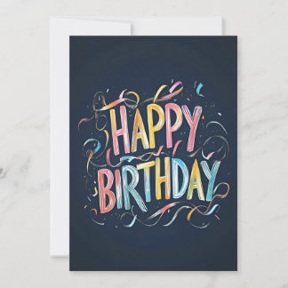Rainbow Chalk Happy Birthday on Navy Blue Birthday Invitation