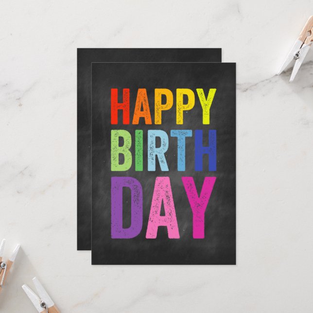 Rainbow & Chalkboard Happy Birthday Card (Front/Back In Situ)