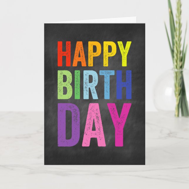 Rainbow & Chalkboard Happy Birthday Greeting Card (Front)