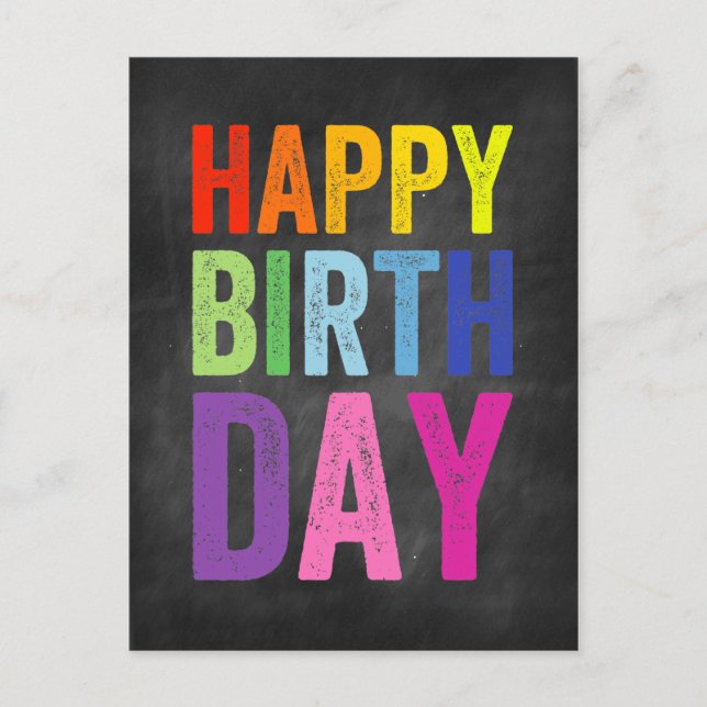 Rainbow & Chalkboard Happy Birthday Postcard (Front)