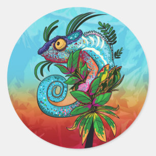 Rainbow Chameleon Classic Round Sticker