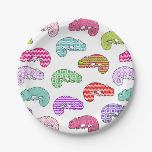 Rainbow Chameleon Pattern Paper Plate
