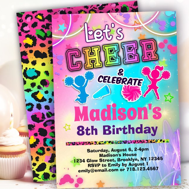 Rainbow Cheerleader Birthday Party Invitation (Creator Uploaded)