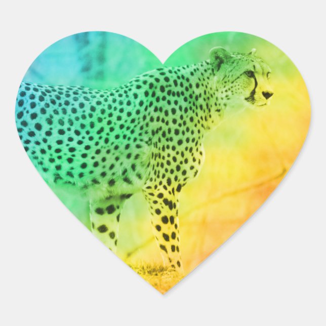Rainbow Cheetah Heart Sticker (Front)
