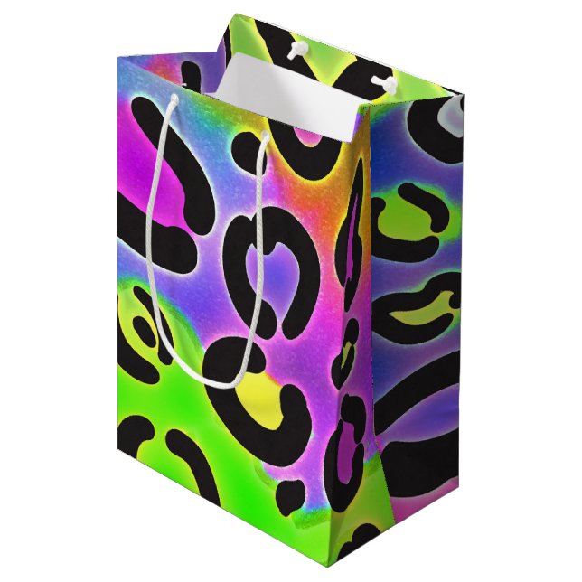 Rainbow Cheetah Leopard Birthday Party Gift Bag (Front Angled)
