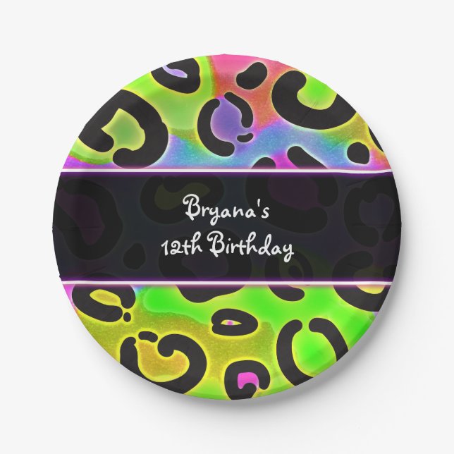Rainbow Cheetah Leopard Birthday Party Plates (Front)