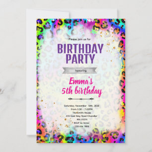 Rainbow cheetah leopard print invitation