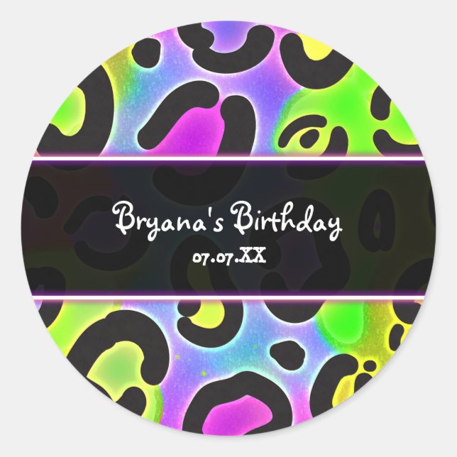 Rainbow Cheetah Leopard Print Party Stickers (Front)