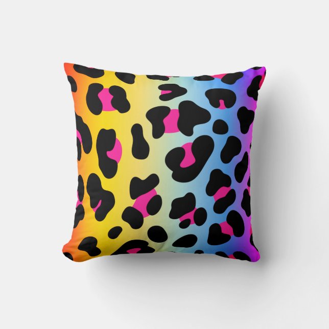 Rainbow Cheetah Print Throw Pillow (Front)