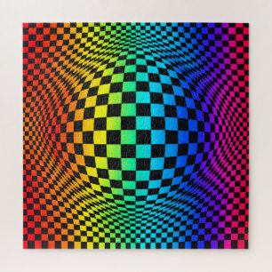 Rainbow Chequerboard Warp Jigsaw Puzzle