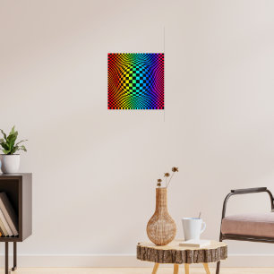 Rainbow Chequerboard Warp Poster