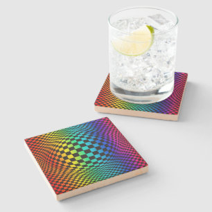 Rainbow Chequerboard Warp Stone Coaster