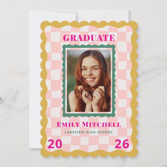 Rainbow Chequered Grad Announcement with Photo (Front)