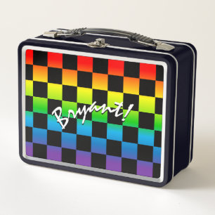 Rainbow Chequered Retro 80's Style Personalised Metal Lunch Box