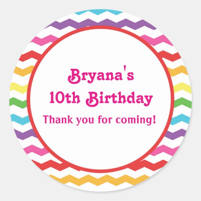 Rainbow Chevron Birthday Party Custom Sticker (Front)