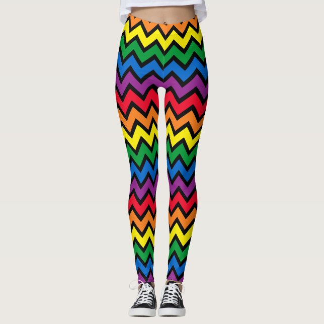 Rainbow Chevron Black Leggings (Front)