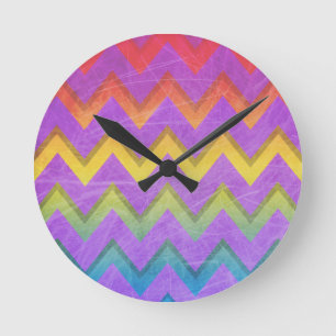 Rainbow Chevron by Shirley Taylor Round Clock