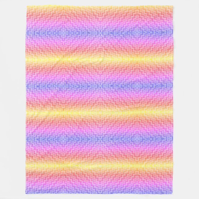 Rainbow Chevron Mirror Pattern Boho Fleece Blanket (Front)